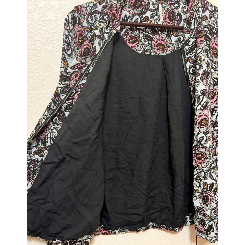 FREE PEOPLE Floral Soft Print Lined Balloon Sleeve Bomber Jacket Boho Preppy XS - Picture 5 of 9